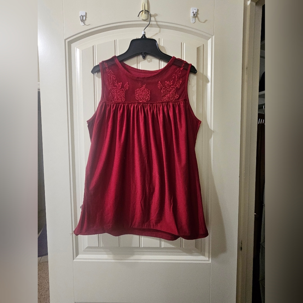 Red sleeveless top